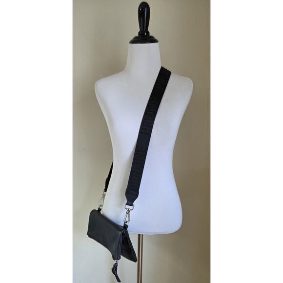 PRUNE Pebbled Black Leather Cross Body Bag Zip Foldover - Picture 12 of 16